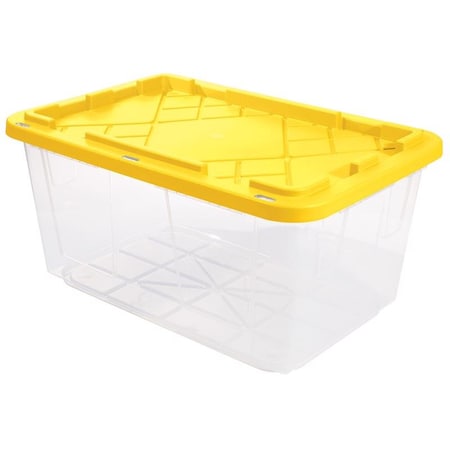 Greenmade Stackable Storage Tote W/ Lid, 27 gal, 30-2/5 in L x 20-2/5 in W x 14-7/10 in H, Clear, Yellow 691331